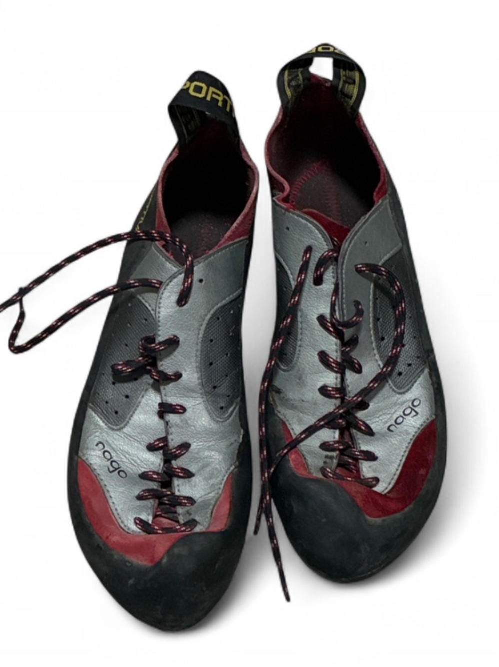 La Sportiva Nago Gray and Red Lace-Up Climbing Shoes